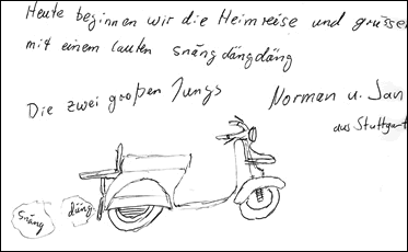Gezeichneter Gruß der Vespafahrer